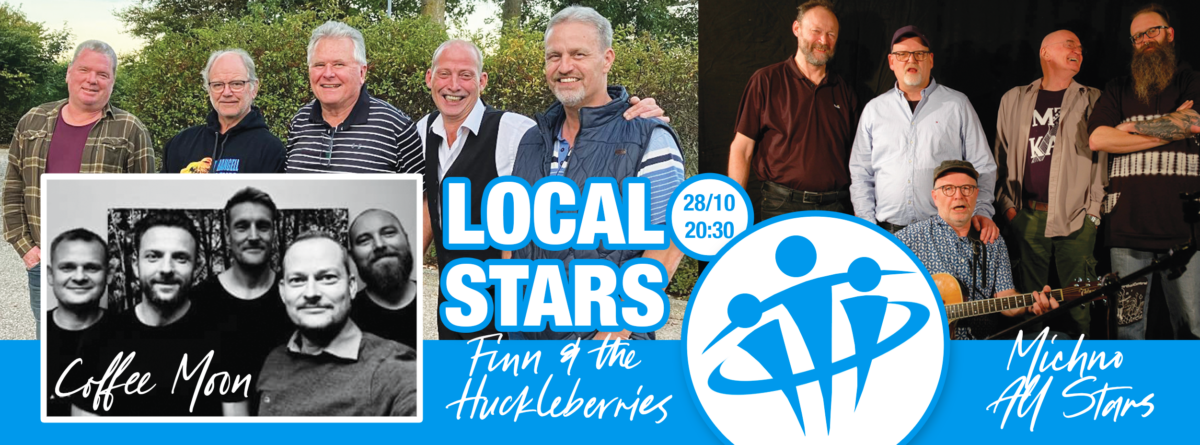 local stars aften i tinghuset d. 28. oktober 2022 kl. 20:30 - Michno All Stars, Coffee moon, Finn & the Huckleberries koncert